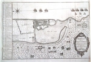 Madras et le fort Saint-George, pris par les Français commandés par Mr Mahé de la Bourdonnais, gravure, XVIIIè siècle. Lorient, Musée de la Compagnie des Indes.